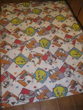 Vintage LOONEY TUNES Bugs Daffy Tweety Sylvester Faces 57X80 FLANNEL BLANKET
