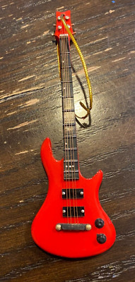 String Instrument Red Bass  Wooden Guitar 6  Tree Ornament 5 inches