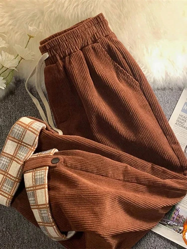 Fashionable women's corduroy pants with high waisted autumn loose leg pants - Picture 10 of 17