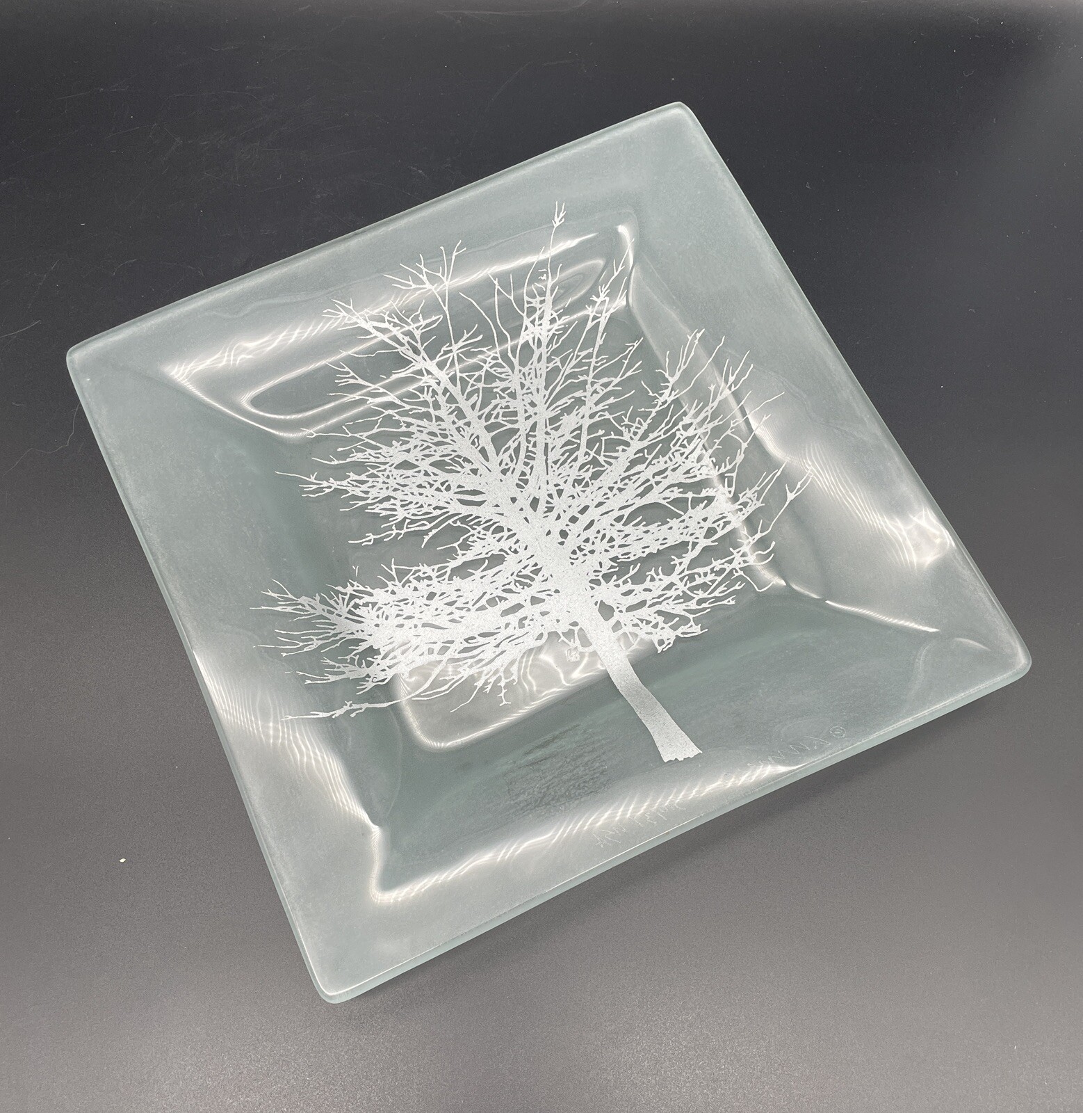Silver Tree Plate by Annie Glass Signed Number 310/37 Frosted Glass