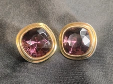 Gorgeous Signed YSL Yves Saint Laurent Purple Stone Earrings Pierced