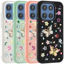 For Motorola Moto G 5G 2025 Phone Case Butterfly Ornaments Diamond Hybrid Cover