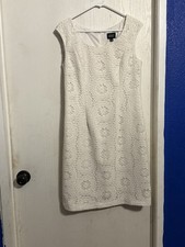Adrianna Papell 14 Ivory Lace Eyelets Sheath Dress Sleeveless Romantic Bridal 