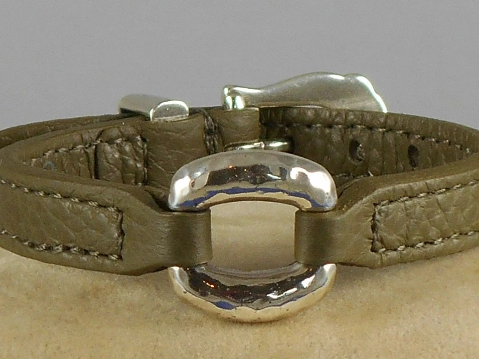 Brighton Silver Plated Olive Green TIMELESS LINK Leather Wrap Bandit Bracelet - Image 2 of 3