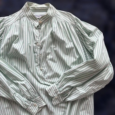 TEN Ron Herman Cotton Kaftan Long Dress Band Collar Gathered Striped Green JP
