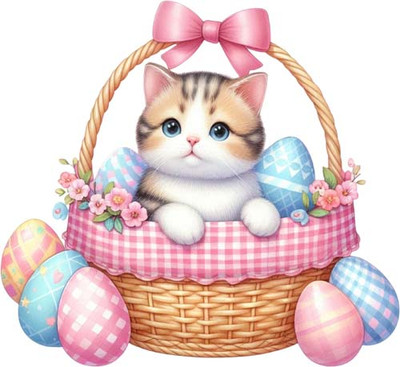 Ostern Kätzchen Katze Ei Wandbild Schlafzimmer Laptop Dekor Vinyl Aufkleber Abziehbild 6 Größen