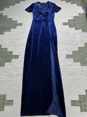 Lulus Dress Womens Small Blue Velvet Blouson Midi New