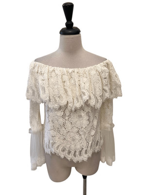 Alexis Women's Laurena Off The Shoulder Lace Ruffle Blouse Top Ivory Size Small