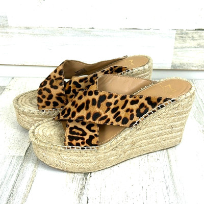 Marc Fisher Womens 8.5 Cheetah Calf Hair Leather Espadrille Sandals NEW