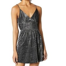 BCBGeneration Size XS Black Metallic Empire Waist Plunge Back Mini Party Dress