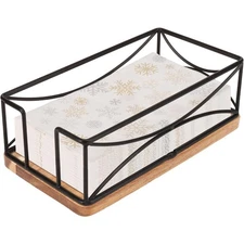 Modern Metal Napkin Holder with Wooden Base for Kitchen Countertop Dining Room