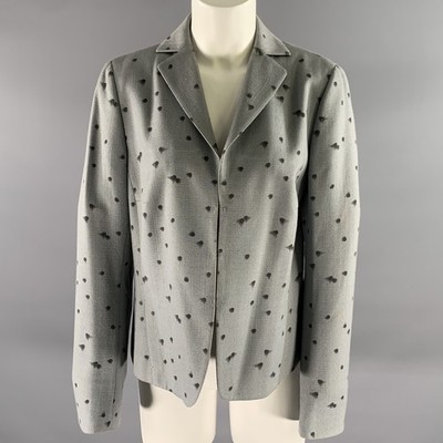AKRIS Größe 12 Grau Schwarz Viskose Wolle Gefleckt Cropped Blazer