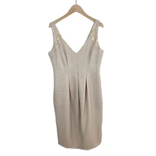 NEW Carmen Marc Valvo Infusion Sequin Embellished V-Neck Dress Tan Size 6 $348