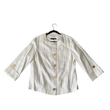 Jones New York Women's Collarless Button-Front Jacket White 100 Linen Size L