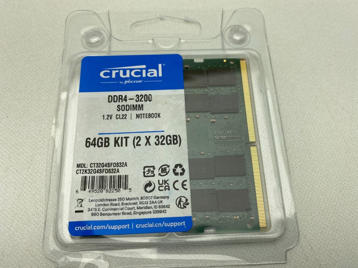 Crucial 64GB Kit (2 x 32GB) DDR4-3200 SODIMM Memory for sale