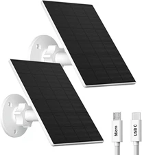 Solar Panel for Security Camera, 2 Pack 2W Solar Charger with Micro USB & USB-C