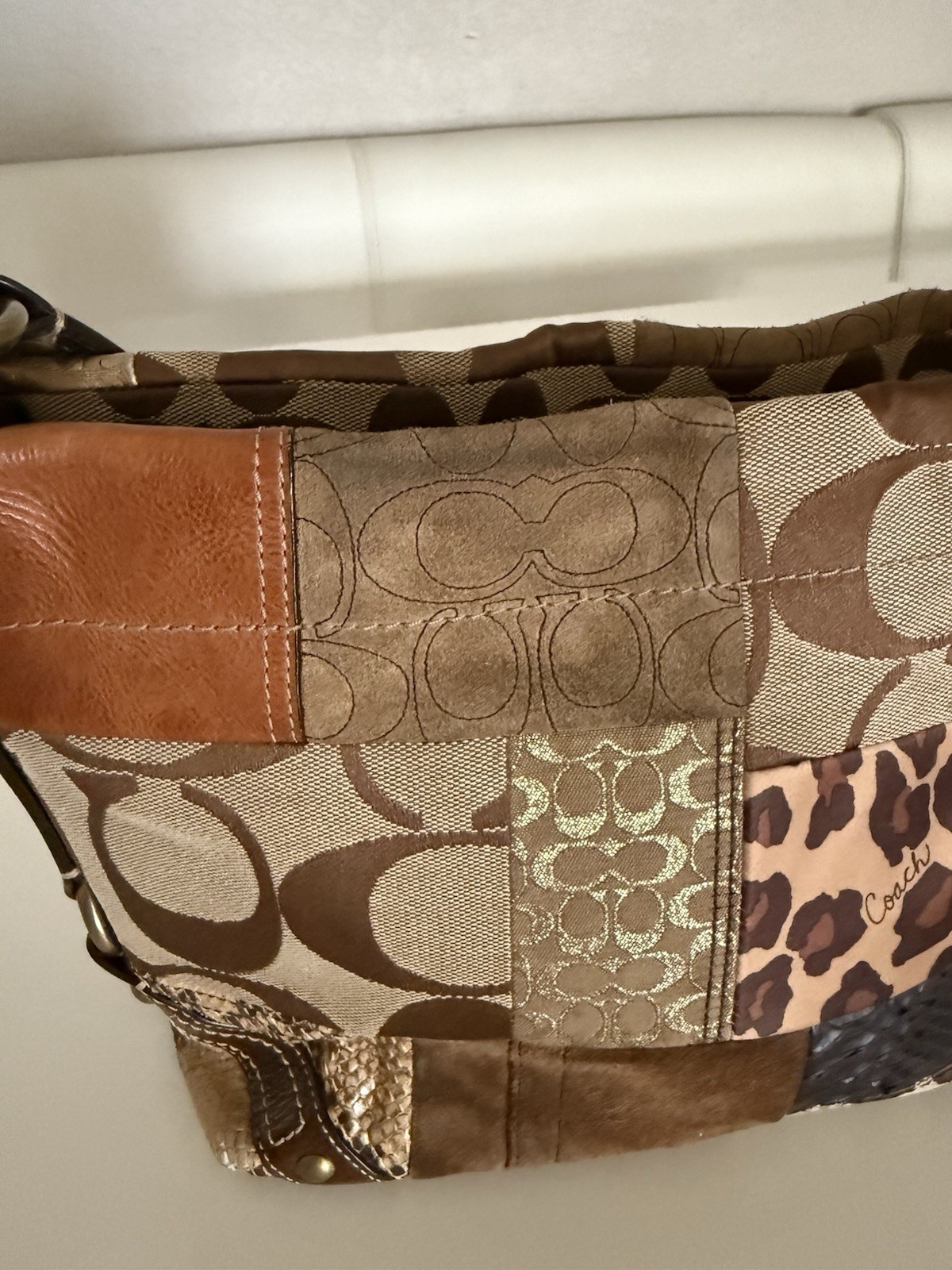 Coach Patchwork Jacquard Brown Leather Shoulder B… - image 15