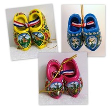 NETHERLANDS HOLLAND 3 PAIR OF COLORFUL DUTCH CLOGS - RED, YELLOW  BLUE NEW