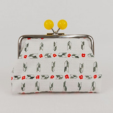 Women&rsquo;s Kiss Lock Folding Coin Purse Wallet Floral Pattern White Yellow