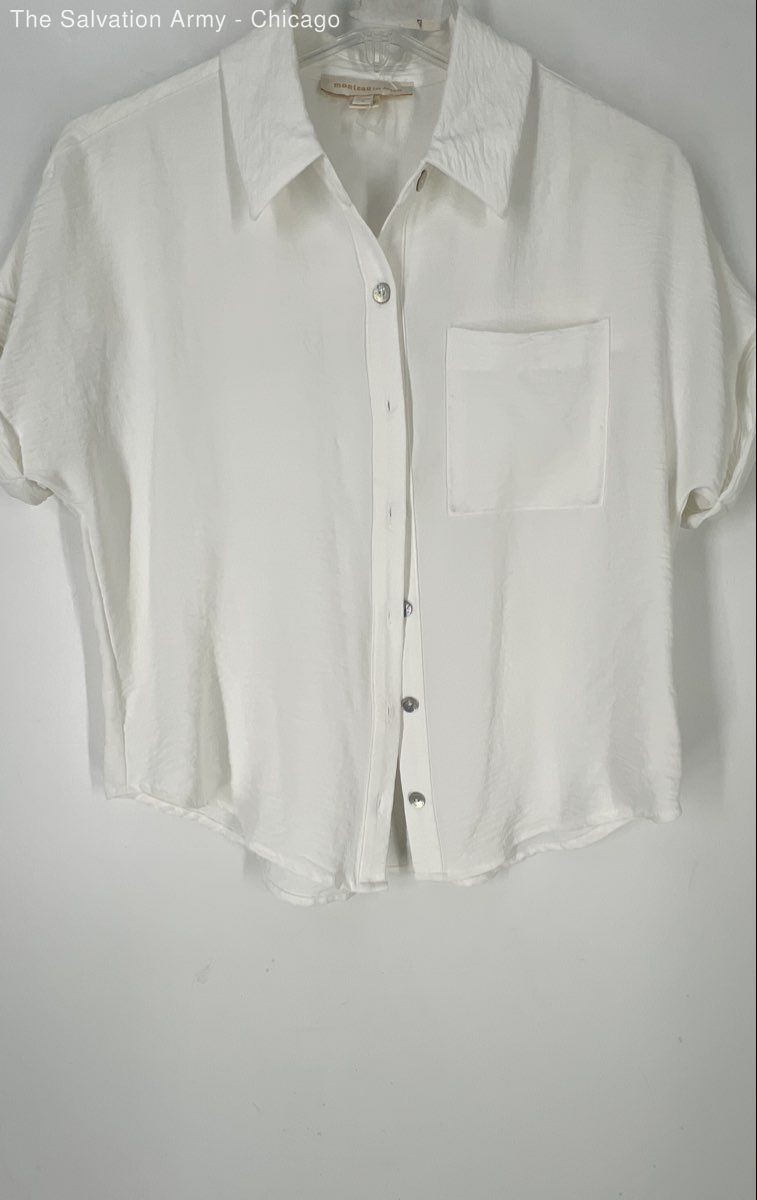 Monteau Los Angeles Womens White Short Sleeve Button-Up Shirt Size S