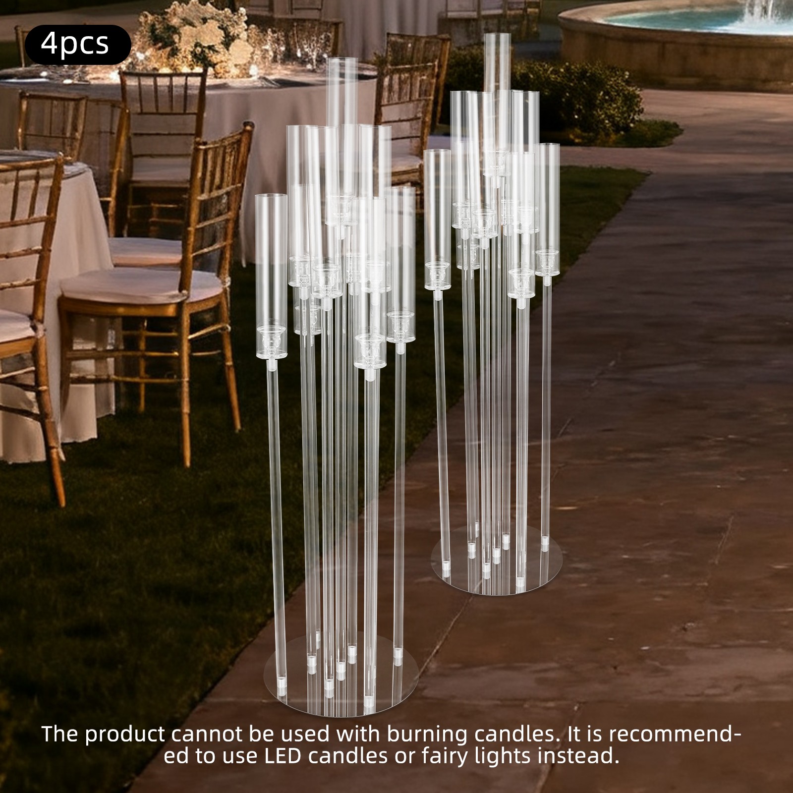 4pcs Acrylic Candelabra Centerpieces 5-Arm Clear Candle Holder For LED Candle