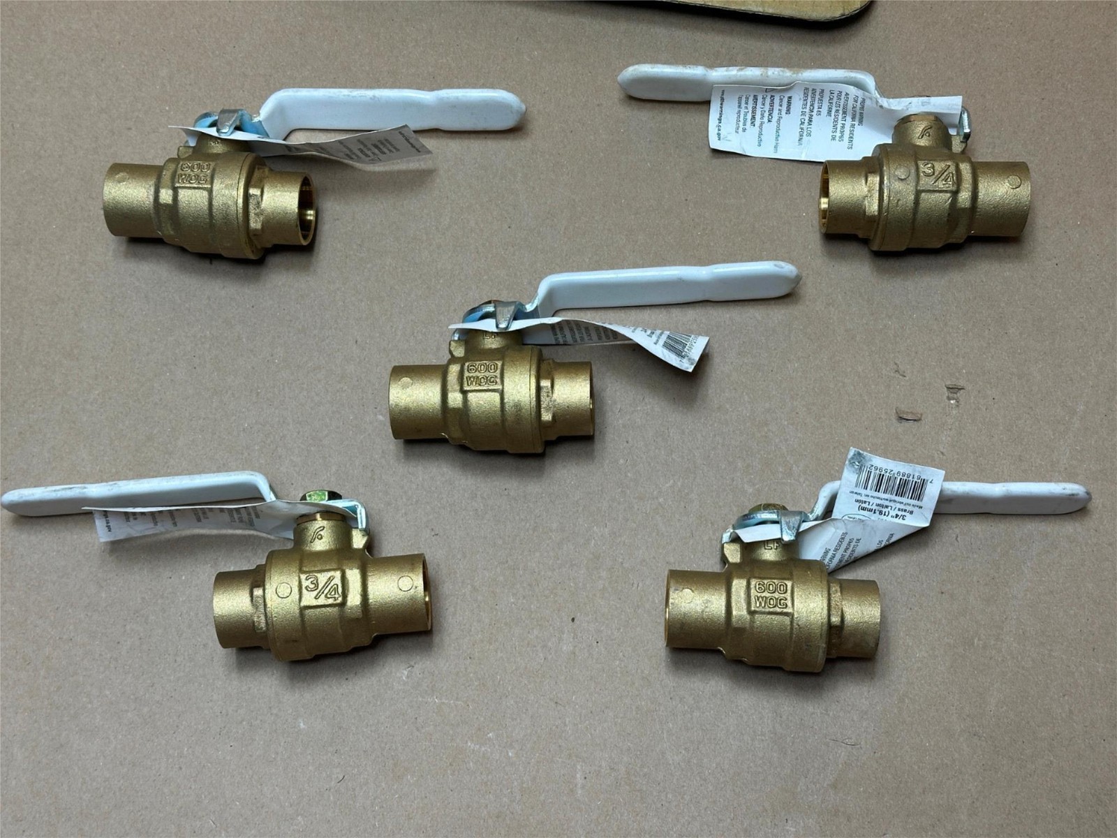 5x Pack LOT FNW FNWX411CF 3/4" Sweat 600# WOG Full Port 2-Piece Brass Ball Valve