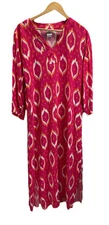 Natori Caftan 3/4 Sleeve Maxi Slip house Dress size S pink Ikat Bold flowy