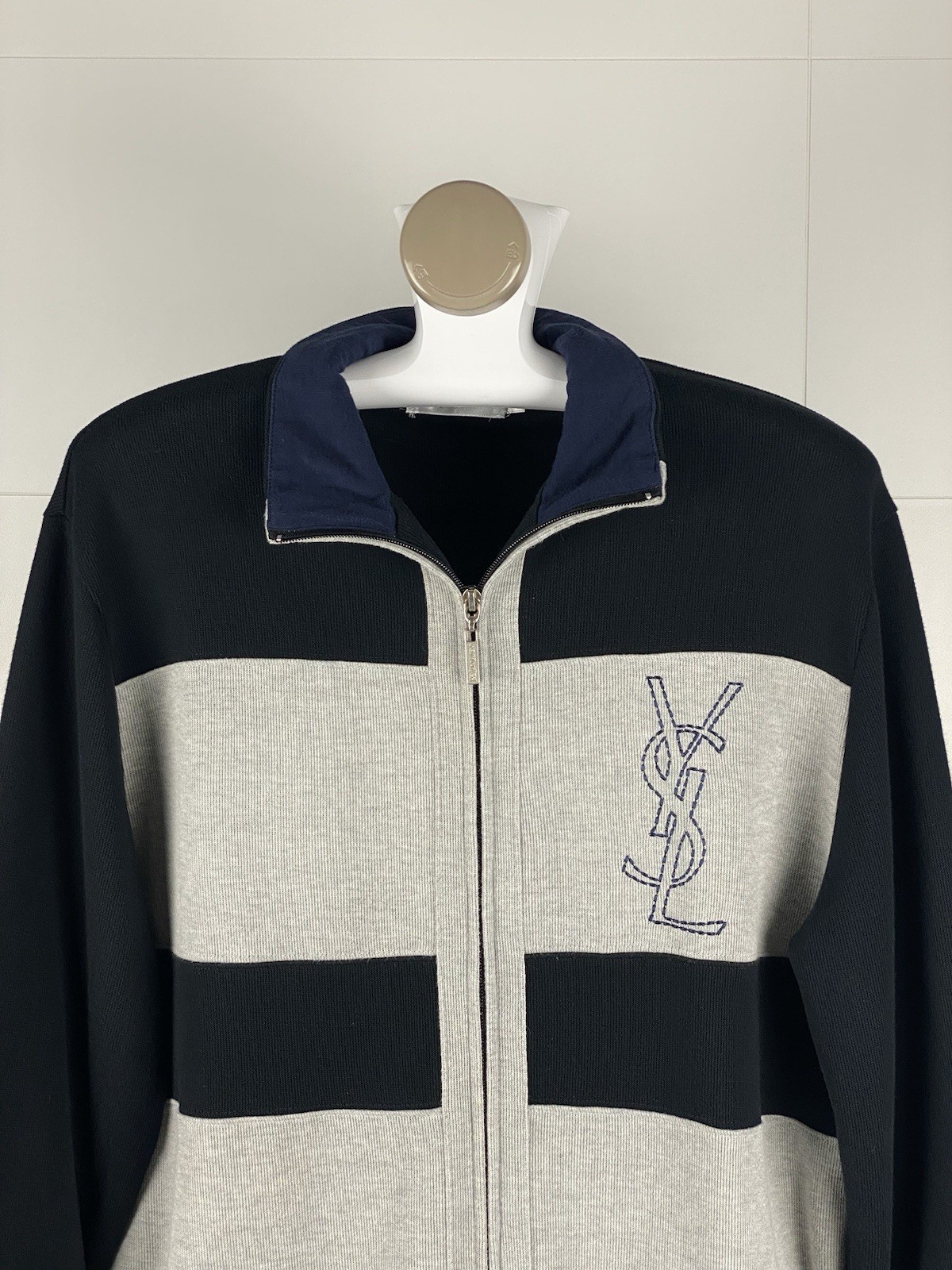 Maglione Yves Saint Laurent YSL grande logo vintage zip cotone UOMO taglia M