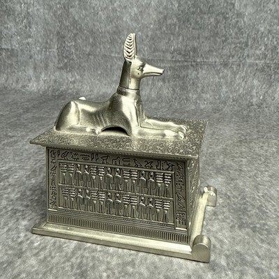 Metal Egyptian God Anubis Shrine Jewelry Trinket Box 5  Red Lining