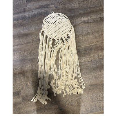 Handmade Macrame Wall Hanging Cream Circular Design with Fringe