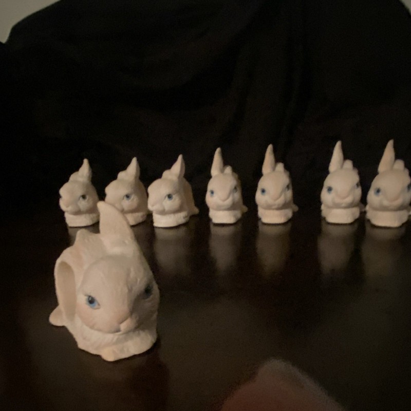 Lot of 8 White Rabbit Bunny Figurines w/ Blue Eyes - Rabbit Animal Figurine