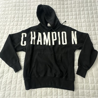 Vintage Champion Hoodie Adult Medium Black Logo Spellout Retro Athleisure Casual