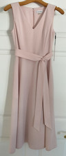 Calvin Klein Pink Solid Knit Sleeveless V-Neck Belted A-Line Midi Dress 2