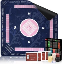 Mahjong Mat for Table with Rules, Non-Slip Noise Reduction Gaming Mat 31.5×31.5