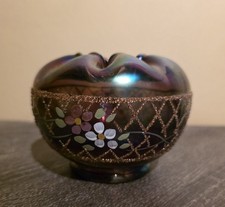 Vintage Fenton Glass Vase Plum Amethyst Rose Interior Decor Handpainted Floral
