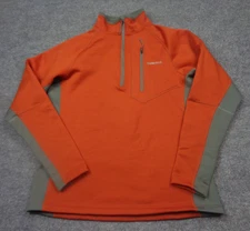 Simms Fleece Pullover Mens M Orange Lined 1/4 Zip Thermal Stretch Fishing Logo
