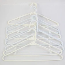 Lot of 10 White Plastic Tubular Clothes Hangers Standard Size With Hooks