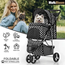 Pet Dog Stroller 3 Wheels Travel Cage Carrier w/Foldable Jogging Cart+Cup Holder