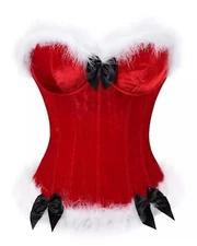 Women's Christmas Corset Sexy Lingerie Bustier Lingerie Feather Lace Up size M