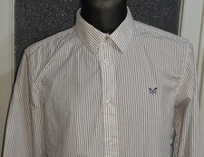 Crew Clothing Men's White Striped Shirt Long Sleeves Classic Fit Size L