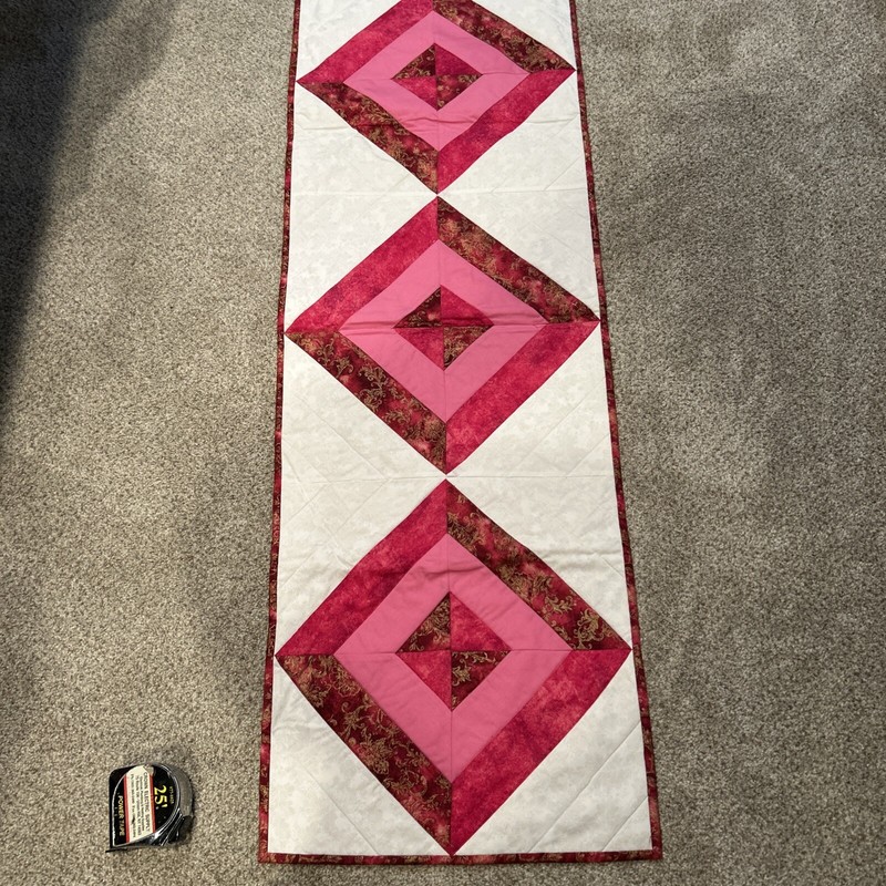 New Handmade In The USA. 48 ”X 16” Furniture Runner By Master Quilter Mama Bear.