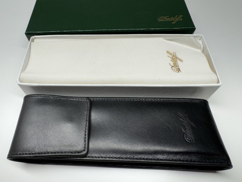 davidoff genuine black leather 2 pen travel / storage case - Picture 2 of 12