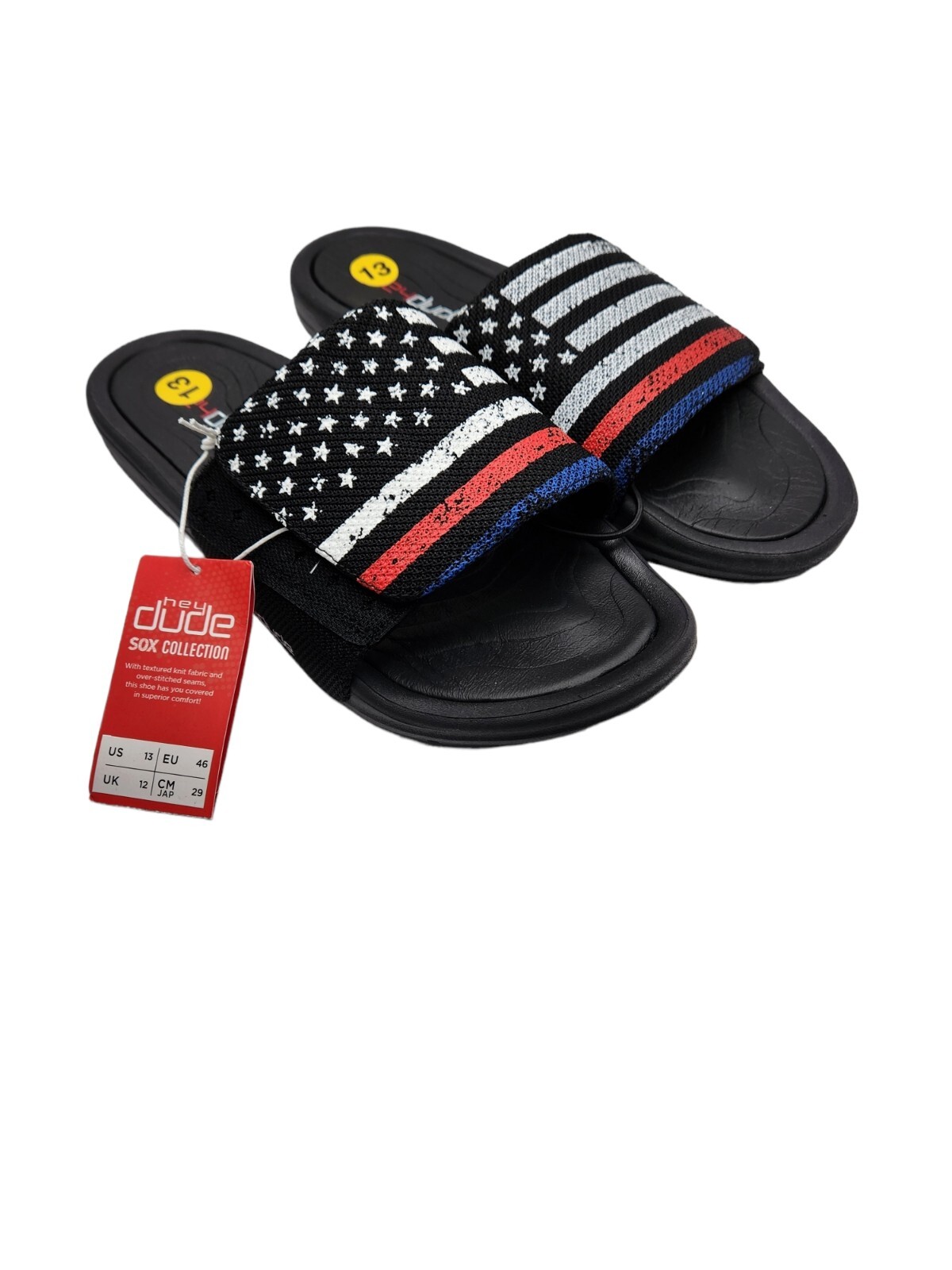 Hey Dude Shoes Phoenix Sox Unite Flag Sandals Slides Black/Red/Blue Size 13  NEW - Lev Ung