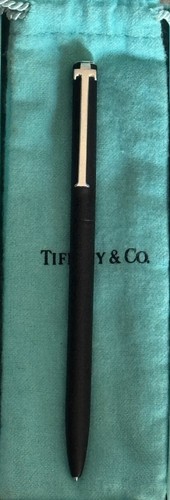 Tiffany & Co. Pen T Clip Black Enamel Sterling Silver 925 Clip With Box & Pouch