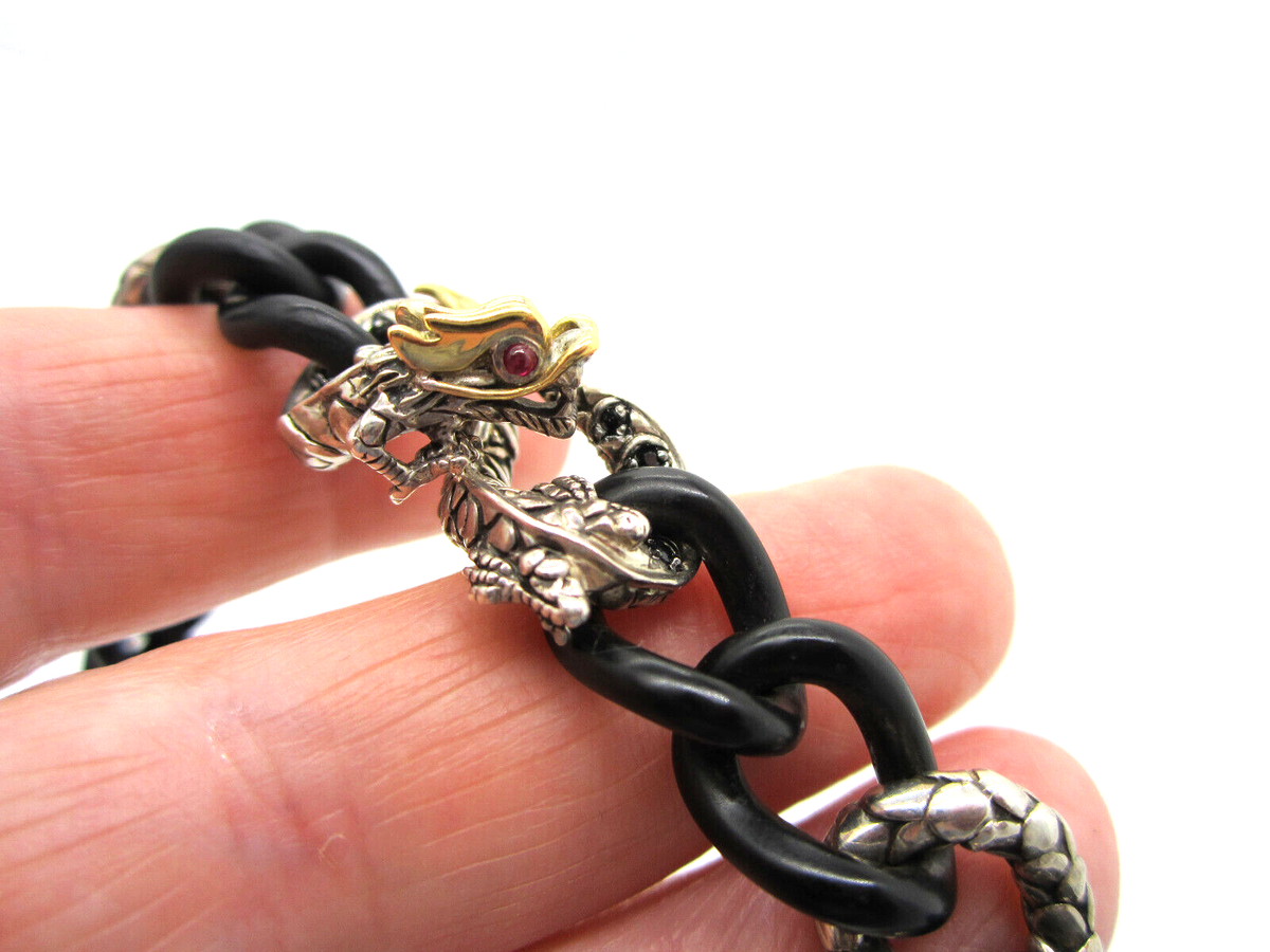 JOHN HARDY Sterling Silver 18K Gold Ruby Sapphire Naga Dragon