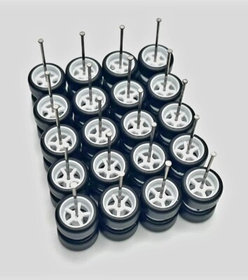 Hot Wheels 10 Sets White Advan 5 Spoke Rims & Real Rider Rubber Tires 1/64 11MM