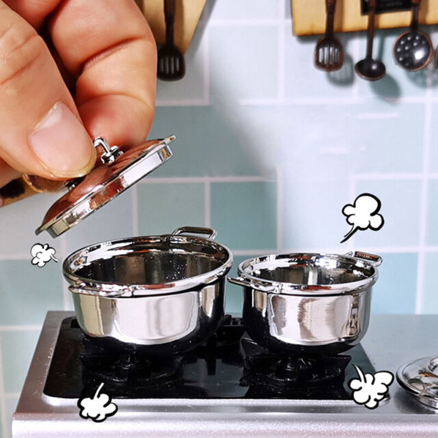 1/12 Dollhouse Miniature Imitated stainless steel casserole Kitchen Cookw-*-