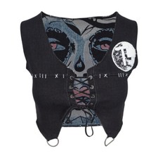 TOOFAST WOMENS BLACK GRAPHIC PRINT VEST