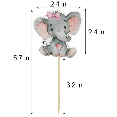 36Pcs Pink Elephant Cupcake Toppers for Gender Reveal Baby Shower Birthday Party - Picture 3 of 7