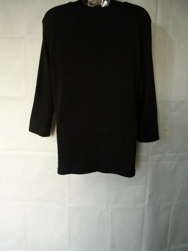 Karen Scott Women’s Knit Top Cotton Blend Embellished V-Neck 3/4 Sleeve Black - Image 3 of 4